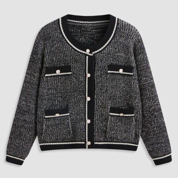 Cider Knit Round Neck Contrasting Binding Button Cardigan Curve Plus 2XL Shimmer - Picture 1 of 16